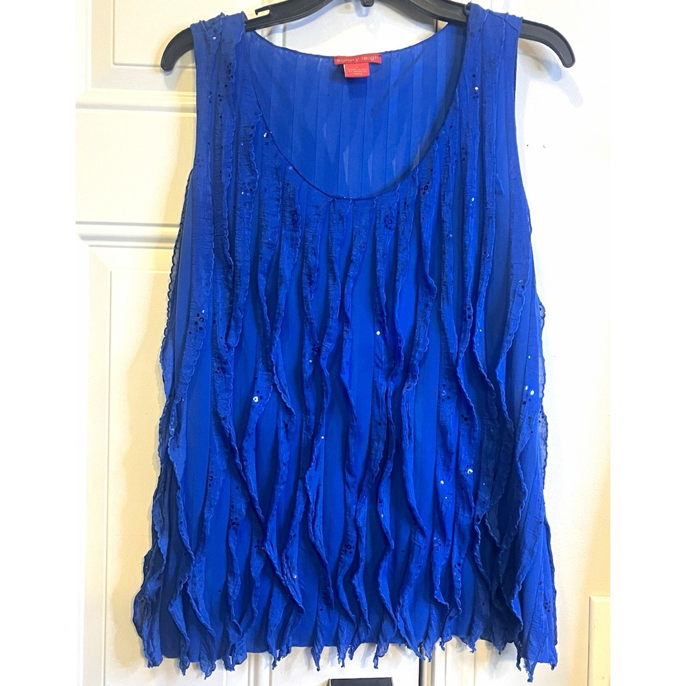 Vintage Y2K Sunny Leigh Ruffle Sequin Tank Top L Royal Blue Whimsigoth Fairy